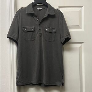Calvin Klein Dark Gray Short-Sleeve Polo with Chest Pockets